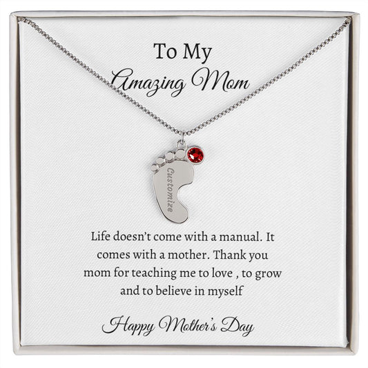 To My Amazing Mom | Baby Feet Birthstone Necklace