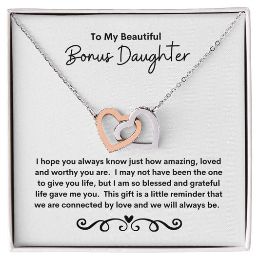To My Bonus Daughter | Interlocking Heart Necklace
